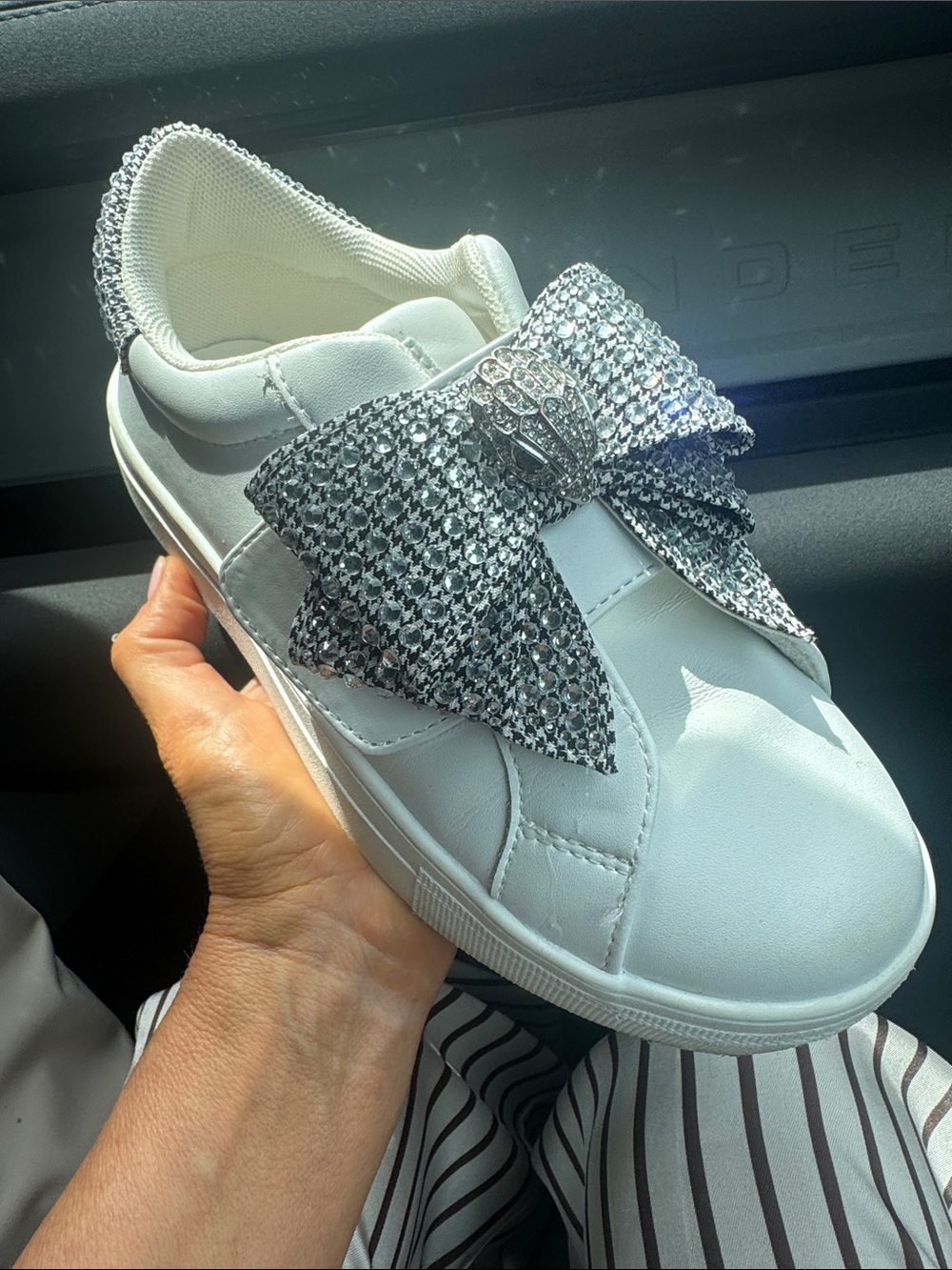 Kurt Geiger White Sneakers with Silver Crystal Bow
